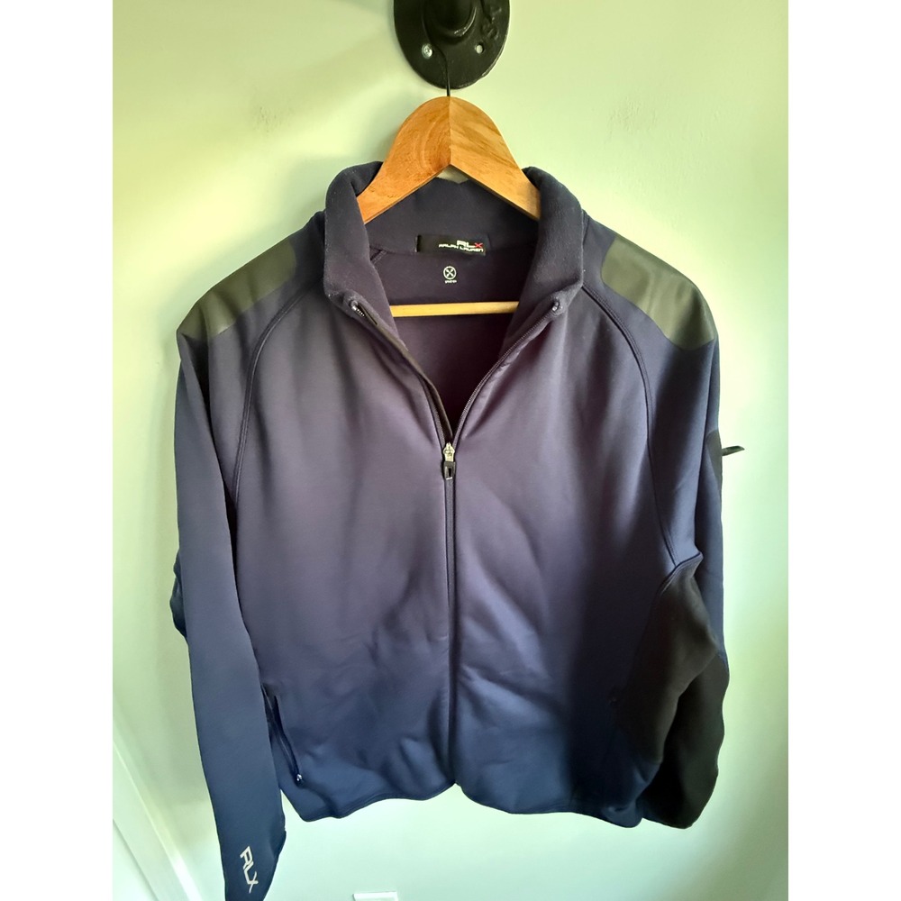 RLX Ralph Lauren Mens XL Navy Blue Full Zip Fleece Lined Technical Golf Jacket